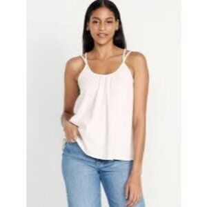 NWT Old Navy White Double Strap Tank Top Womens L Flowy Cottage Beachy Feminine